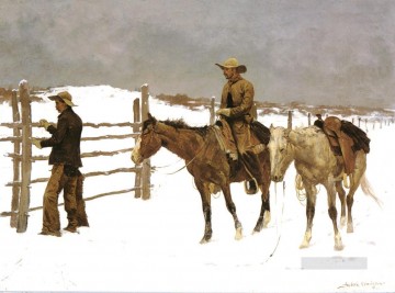 Cowboy at barn in winter Oil Paintings